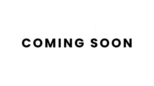"Coming soon" text animation with Roll effect, thin poppins typeface, 4K footage on white background.