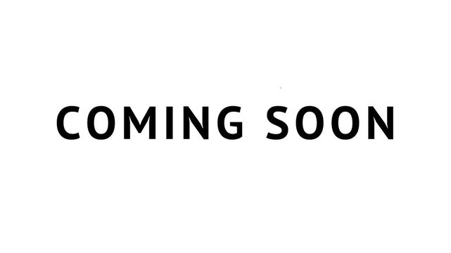 "Coming soon" text animation with Roll effect, thin pt sans typeface, 4K footage on white background.
