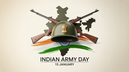 Indian Army Day &ndash; Soldier Silhouette with Military Emblem and Tricolor