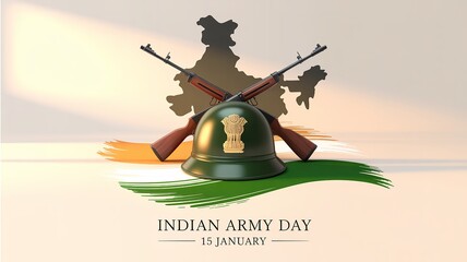 Indian Army Day &ndash; Soldier Silhouette with Military Emblem and Tricolor