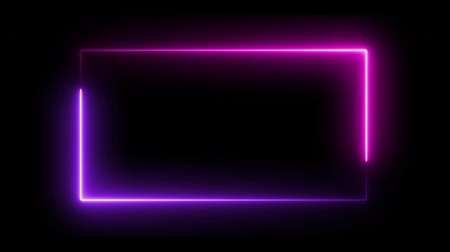  Neon two moving neon lights laser rectangle frame loop, abstract brick wall glowing border light overlay, Neon Light Border, 4k stock video animation

