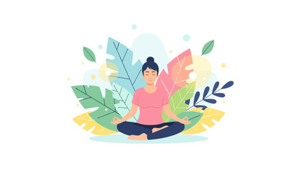 Woman Meditating in Lotus Position Illustration.