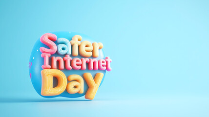 Safer internet day 3d text in colorful balloon letters with blue background