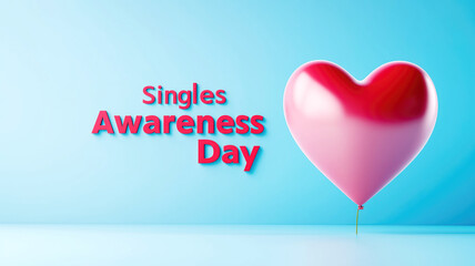 Singles awareness day heart balloon on blue background