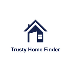 Trusty home finder logo with minimalist house and door icon.