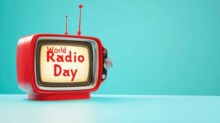Retro red tv celebrating world radio day on blue background