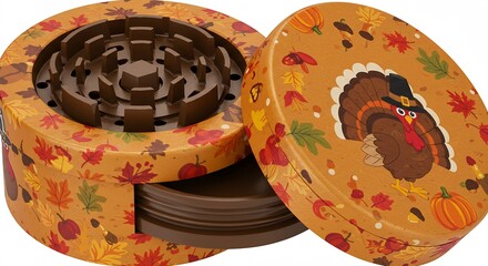 Thanksgiving Turkey Gift Box with Coasters and Lid.
