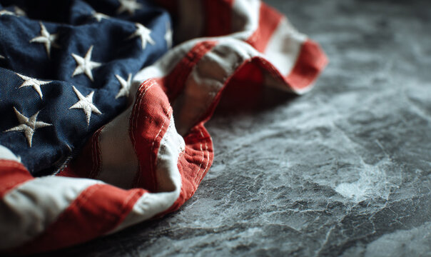 American Flag on Marble Surface, Close-up View of Stars and Stripes