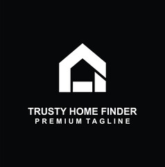 Premium real estate logo with modern house shape on black.