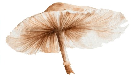 Fototapeta premium Delicate watercolor illustration of a beige-brown mushroom with detailed gills