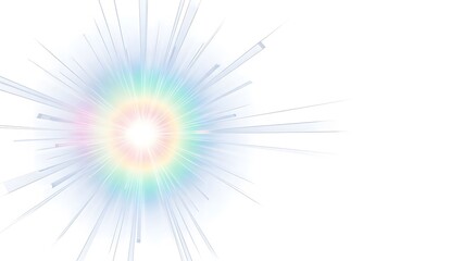 Obraz premium A colorful, radiant burst of light with pastel hues and white lines spreading out on a plain white background.