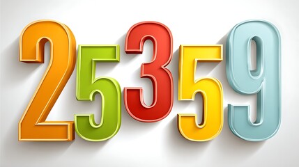 Colorful, 3D rendered numerical digits two, five, three, five, and nine, casting subtle shadows