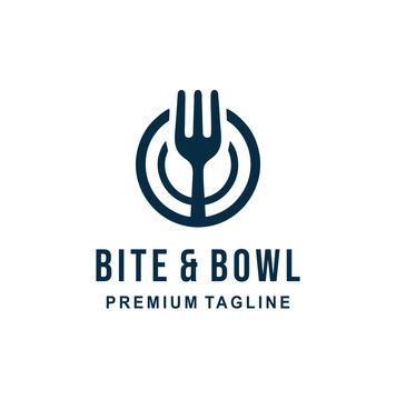 Bite and bowl restaurant logo featuring fork and plate icon.