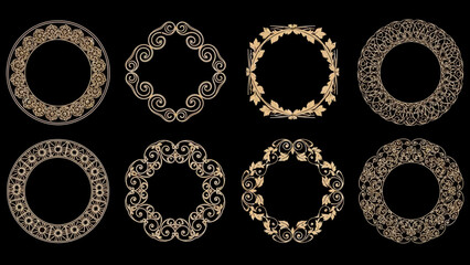 Solid sleek collection of elegant golden ornamental frames and decorative borders, featuring intricate vintage patterns and classic designs, ideal for luxurious invitations
