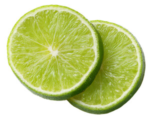 Zesty Lime Duo: Two vibrant, circular slices of zesty lime, showcasing a refreshing, citrusy, and inviting presentation, perfect for culinary and refreshment concepts.