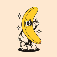 Groovy cute banana character. Flat vector illustration.