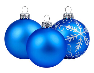 Festive Blue Christmas Baubles Duo with Decorative Styles, isolated on transparent background