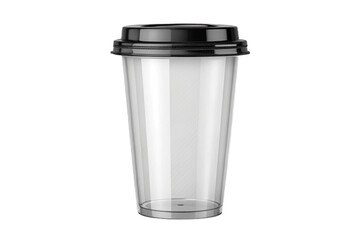 Clear Plastic Coffee Cup with Black Lid isolated on transparent background