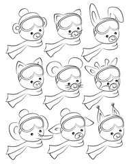 Set sketches of toy animals.
