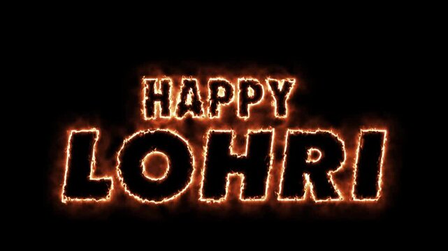 Happy Lohri text animation featuring elegant Punjabi typography on a black background. Festive Indian harvest celebration design suitable for greeting videos, social media posts, reels, stories