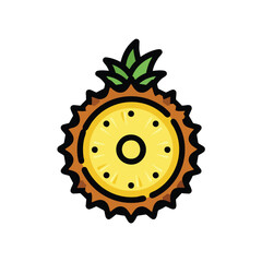 A stylized pineapple slice, ringed, with green leaves on top