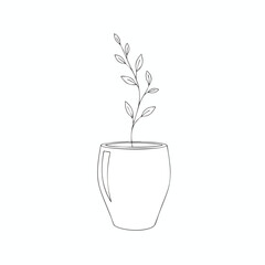 A simple line drawing of a plant with leaves in a rounded pot