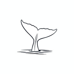 A whale's tail emerging from the ocean, minimalistic in black and white