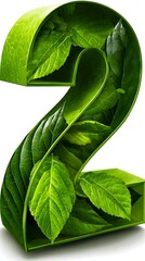 Digit two composed of green leaves, with bright and fresh foliage, on a clean white background