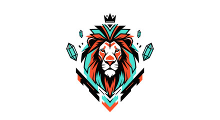 Stylized lion illustration with crown and geometric accents on white background