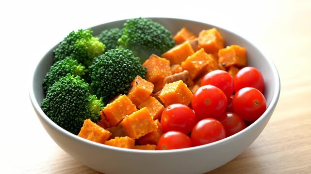 Colorful Vegetable Bowl with Broccoli Cherry Tomatoes and Carrots for Healthy