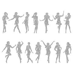 Collection. Silhouette of a woman in style. The girl is slim and beautiful. Lady suitable for aesthetic decor, posters, stickers, logo. Vector illustration set.