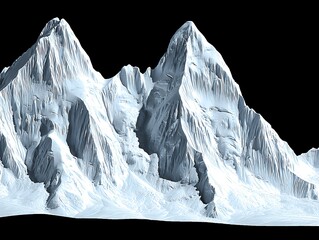 Digitally created illustration showcasing snow-covered, towering peaks against a black background