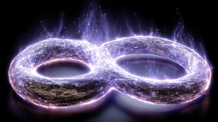 Digitally created infinity symbol emitting glowing, ethereal energy on dark background