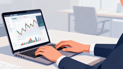 Fototapeta premium Person working on financial charts on laptop