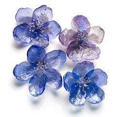 Blue Crystal Glass Flower Arrangement Isolated on White Background