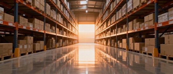 Warehouse interior with storage shelves