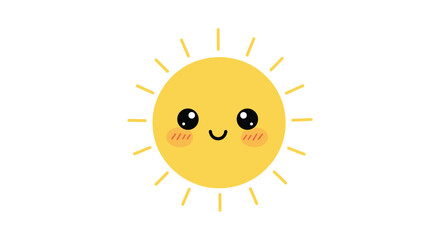 Fototapeta premium Cute yellow sun character with blushing cheeks and smiling face for children nursery and weather forecast icons.