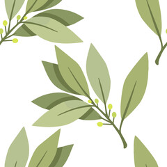 A branch of blooming laurel seamless pattern.