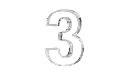Shiny Silver Number 3 Isolated on White
