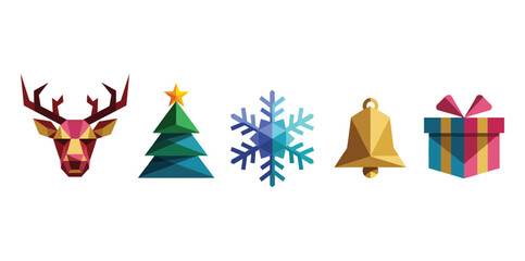 Winter Christmas Icon Collection Featuring Reindeer, Tree, Gift ,bell and Snowflake and more