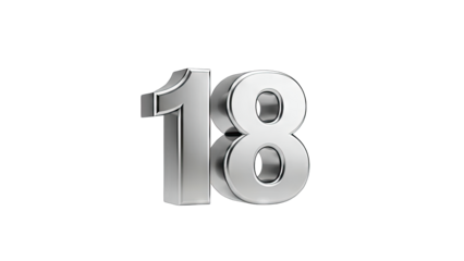 Shiny Silver Number 18 Isolated on White Background