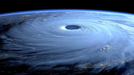 Dramatic satellite view of a powerful hurricane swirling over the Earth, showcasing its eye
