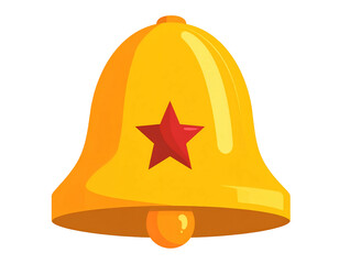 A shiny golden bell with a prominent red star, cartoonish style