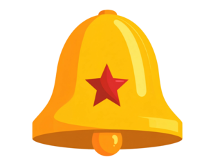 A shiny golden bell with a prominent red star, cartoonish style