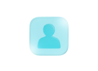 Frosted cyan frosted glassmorphism user profile icon floating isolated on a clean white background for modern app UI design with soft light reflections.