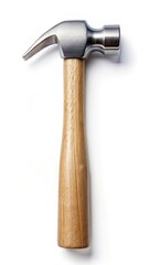 hammer with wooden handle and metal head on white background
