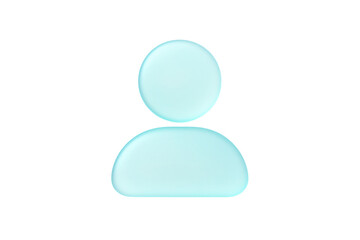 Frosted cyan frosted glassmorphism user profile icon floating isolated on a clean white background for modern app UI design with soft light reflections.