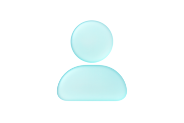 Frosted cyan frosted glassmorphism user profile icon floating isolated on a clean white background for modern app UI design with soft light reflections.