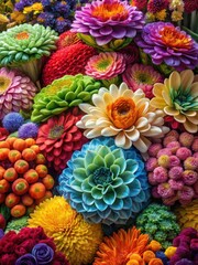Vibrant petal clusters arranged in a beautiful display at a local market
