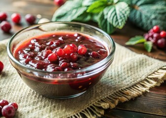 Glass Bowl Filled with Red Berry Jam